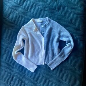 Color Block Cashmere Cardigan OGD Sz Med  Gray White Preppy Boho Coastal NWOT